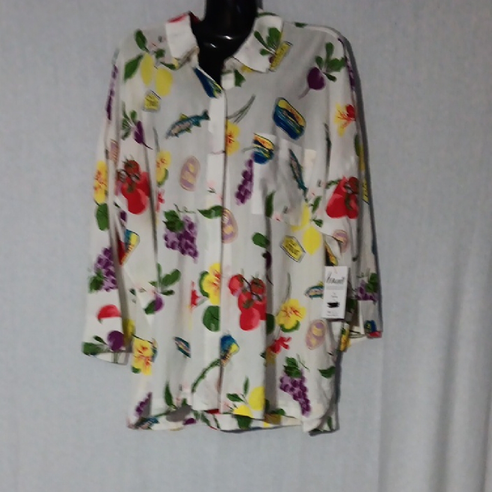 Joyspun Livaeco Birla Viscose Colorful Fruit Fish Flower Pajama Top NWT XL 16-18